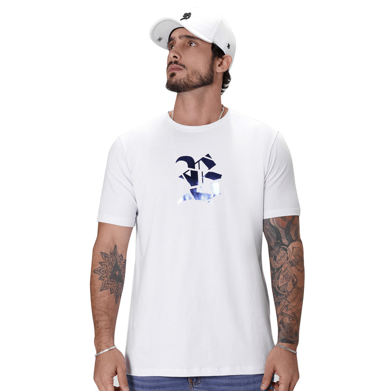 Camiseta Branca BLCK Logo Azul Holográfico