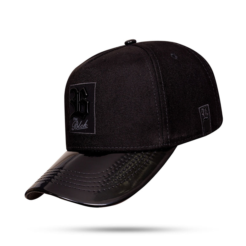 Boné Snapback Preto Suede Aba Piano Logo Metal