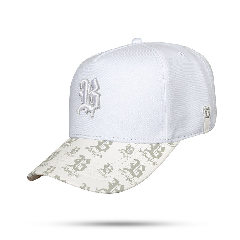 Boné Snapback Branco Aba Couro Splash