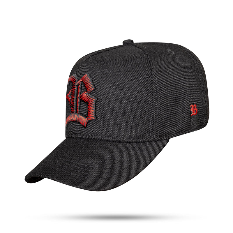 Boné Snapback Preto Alto Relevo Zig Zag Vermelho