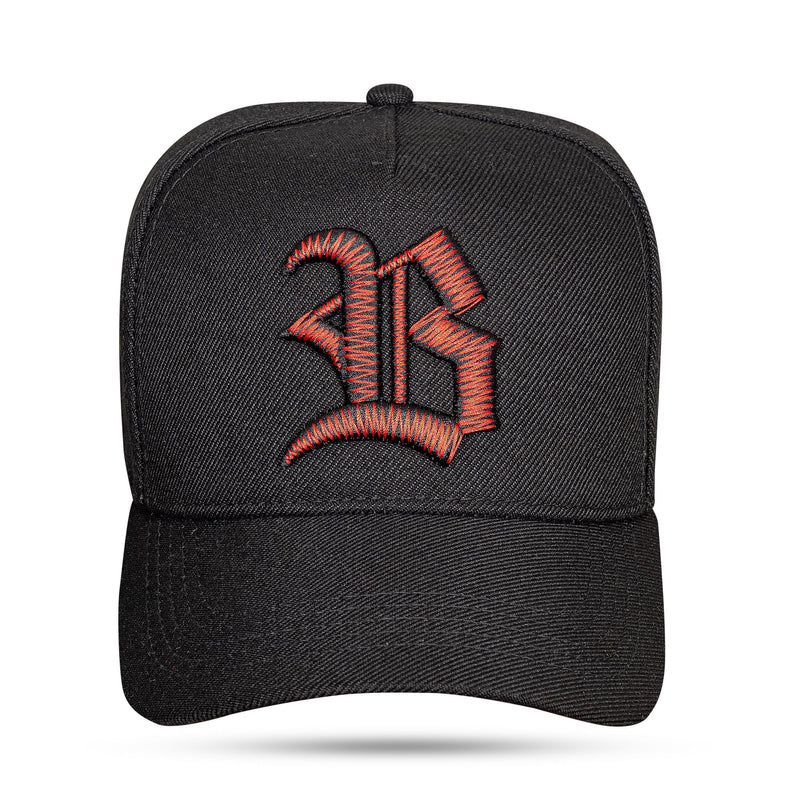 Boné Snapback Preto Alto Relevo Zig Zag Vermelho