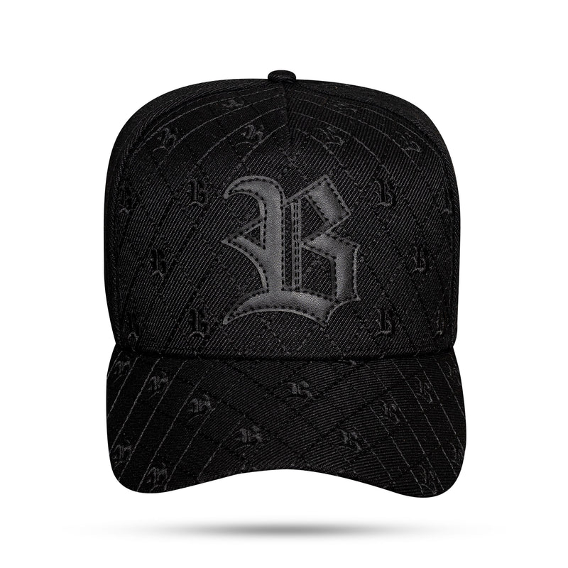Boné Snapback New All Black Letters Logo Couro