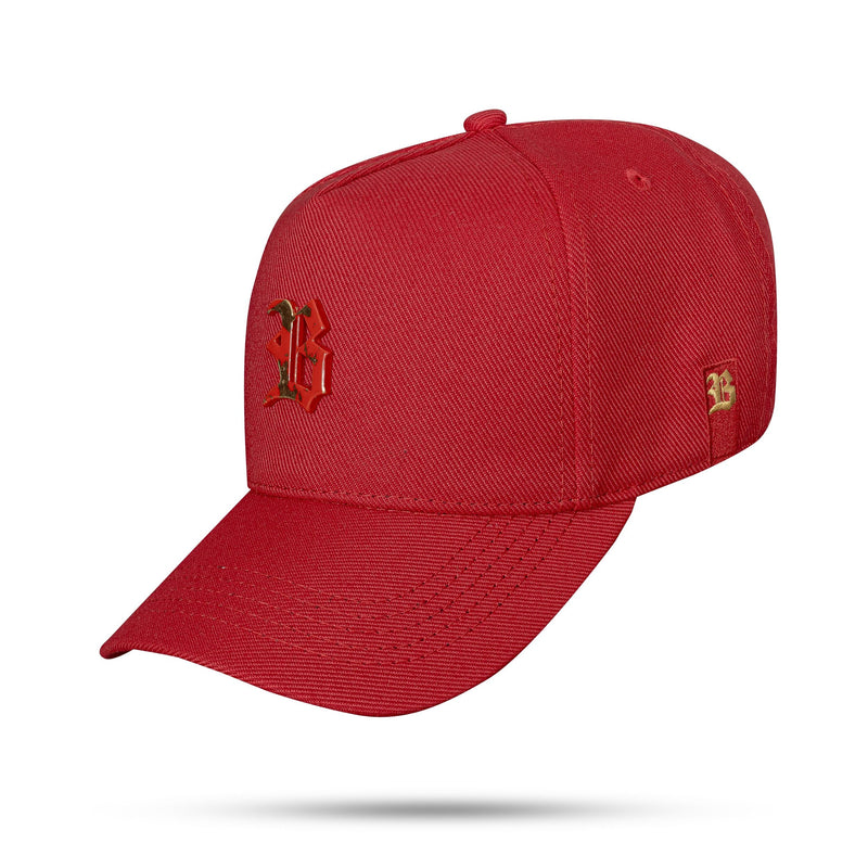 Boné Snapback Vermelho Metal Folha de Ouro