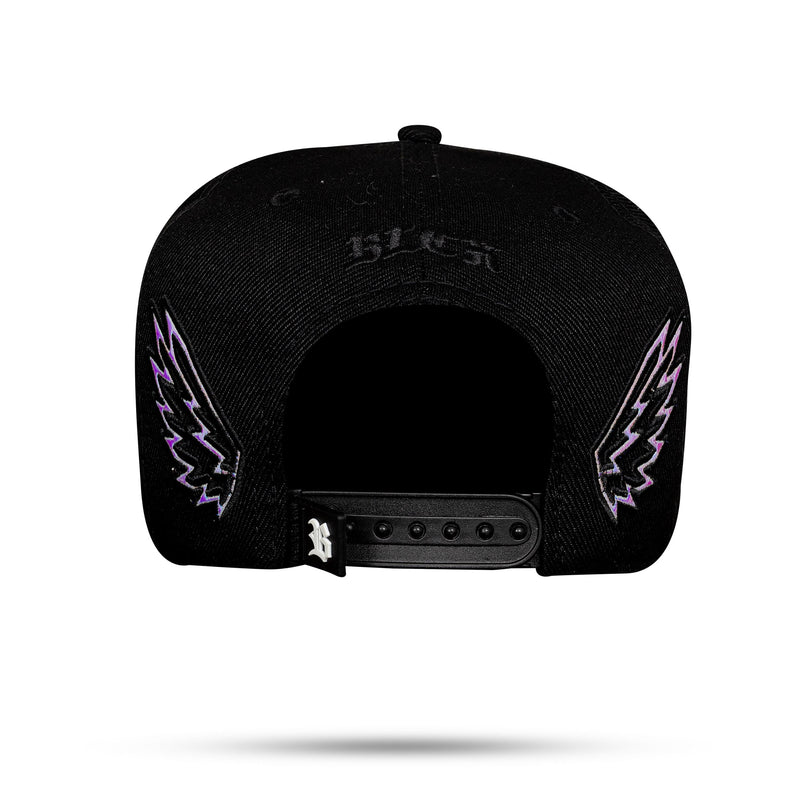 Boné Snapback Preto Holográfico Prata Wings 2.0