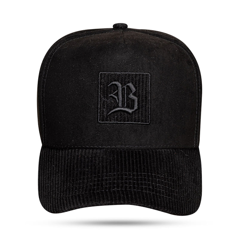 Boné Snapback Preto Suede Aba Cotelê