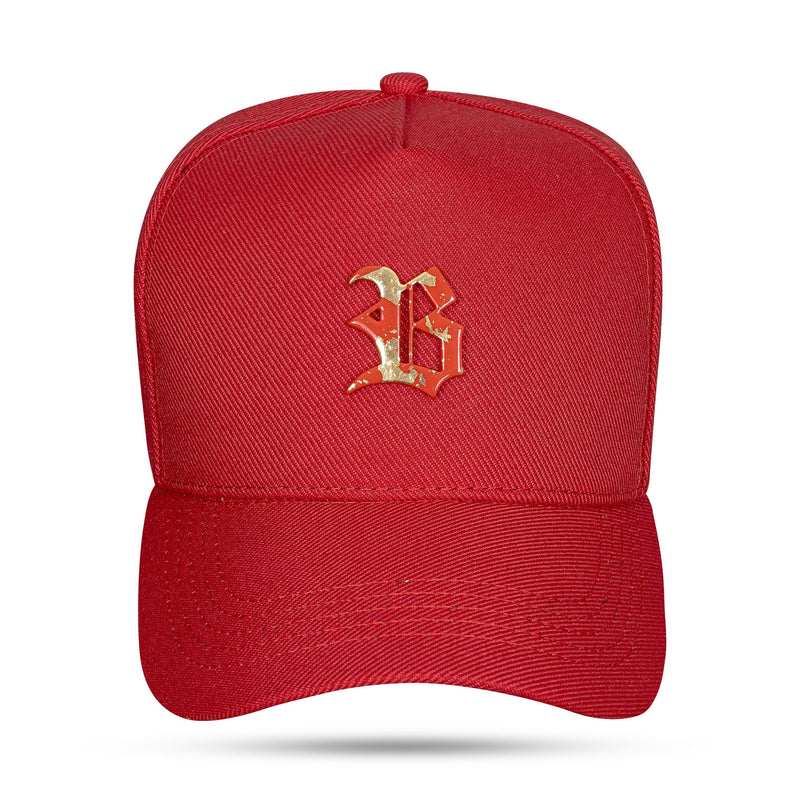 Boné Snapback Vermelho Metal Folha de Ouro