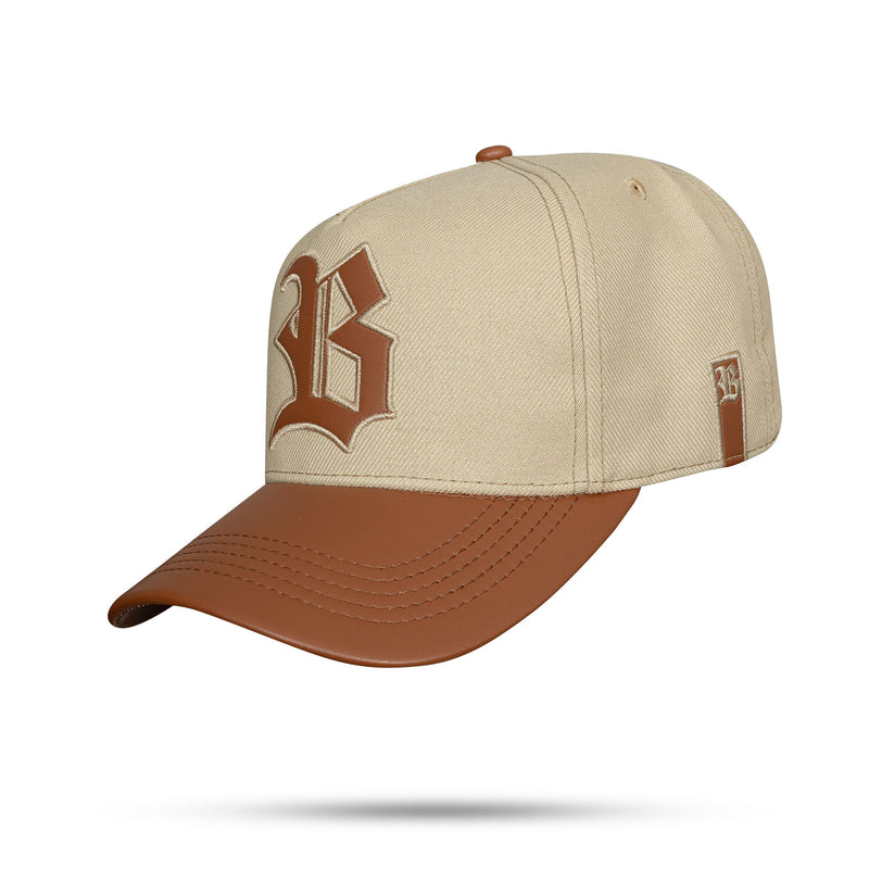 Boné Snapback Bege Aba Couro Marrom