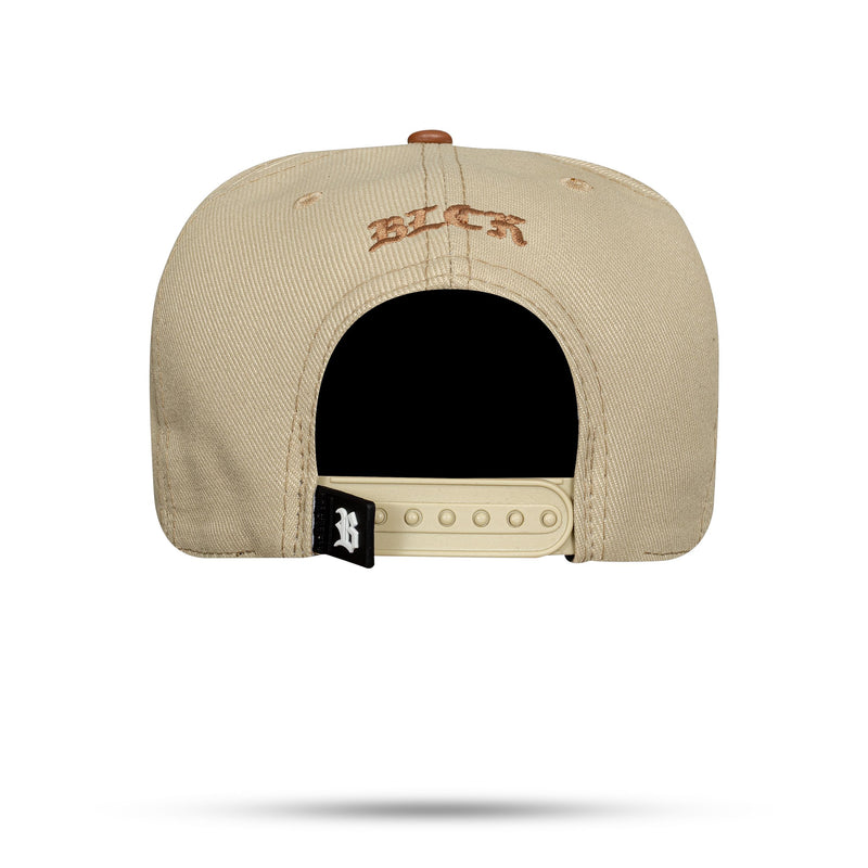Boné Snapback Bege Aba Couro Marrom