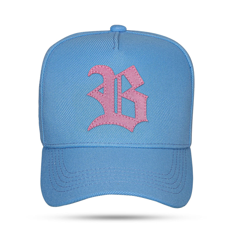 Boné Strapback Azul Bebê Logo Suede Rosa