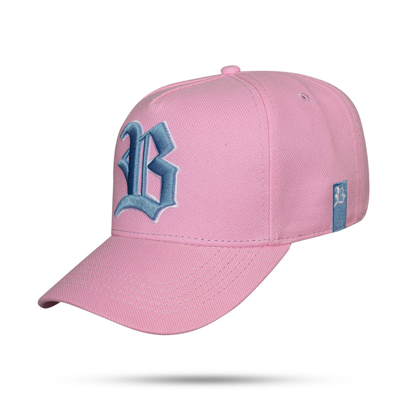 Boné Snapback Rosa Logo Azul Claro Countour Branco