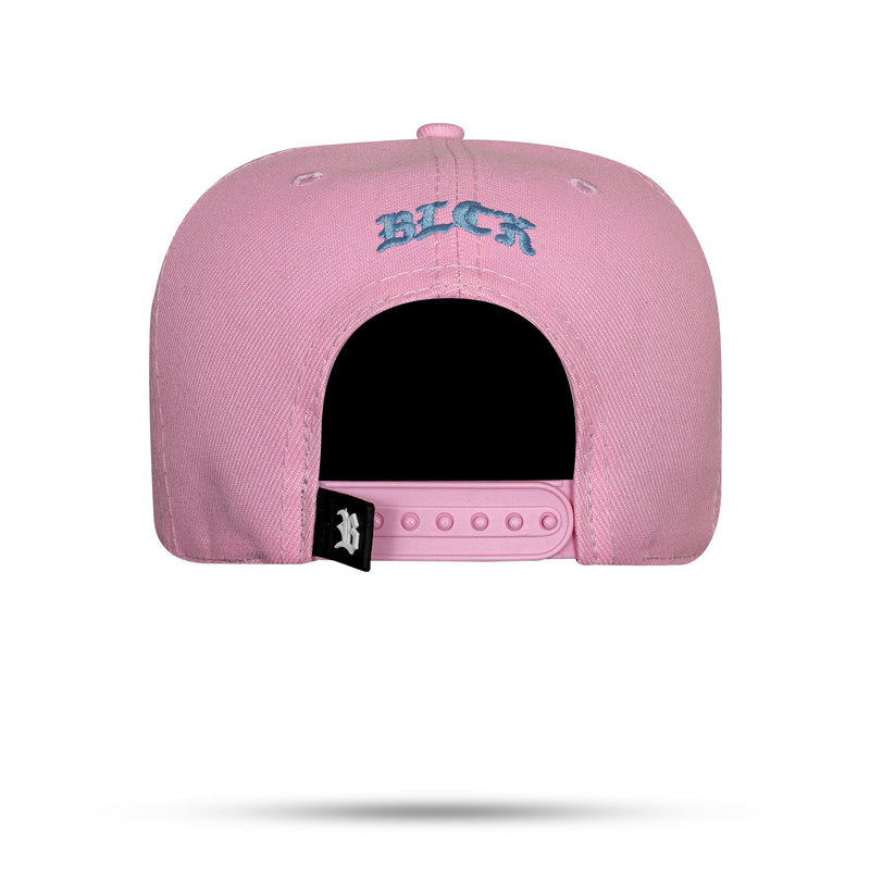 Boné Snapback Rosa Logo Azul Claro Countour Branco