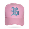 Boné Snapback Rosa Logo Azul Claro Countour Branco