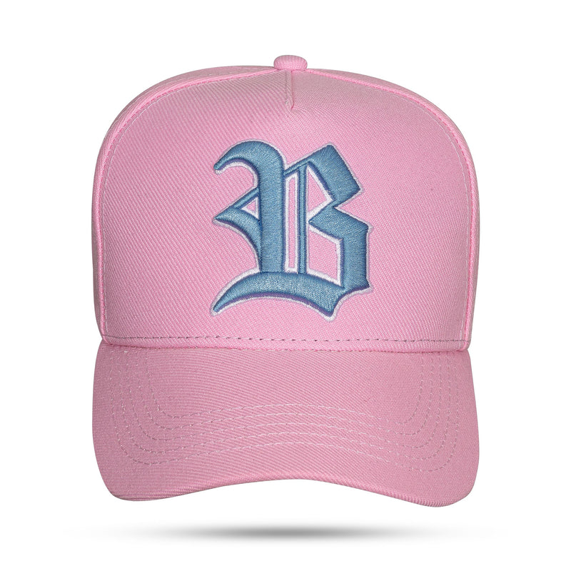 Boné Snapback Rosa Logo Azul Claro Countour Branco