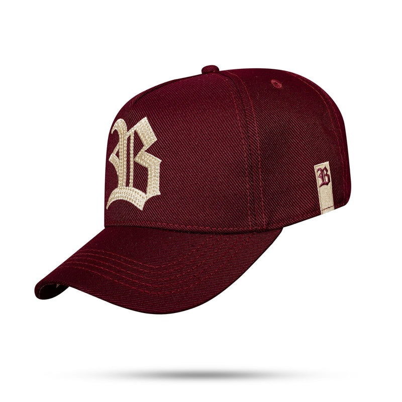 Boné Snapback Vinho Bordado Bege