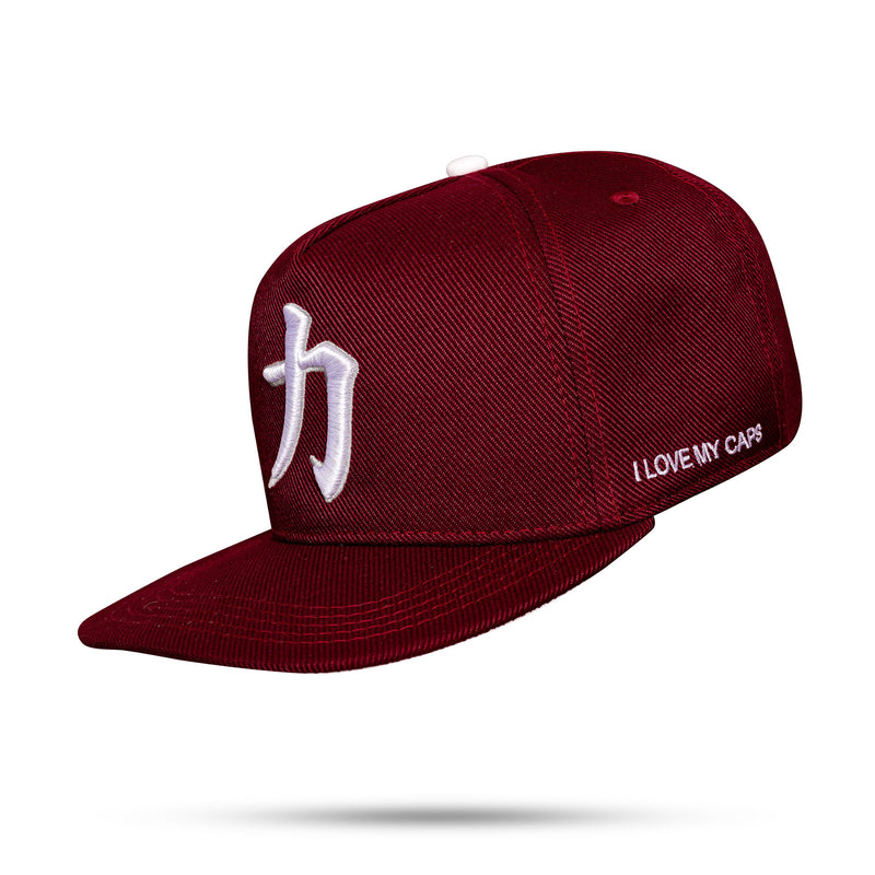 Boné Snapback N25 Aba Reta Vinho Kanji Força - I Love My Caps