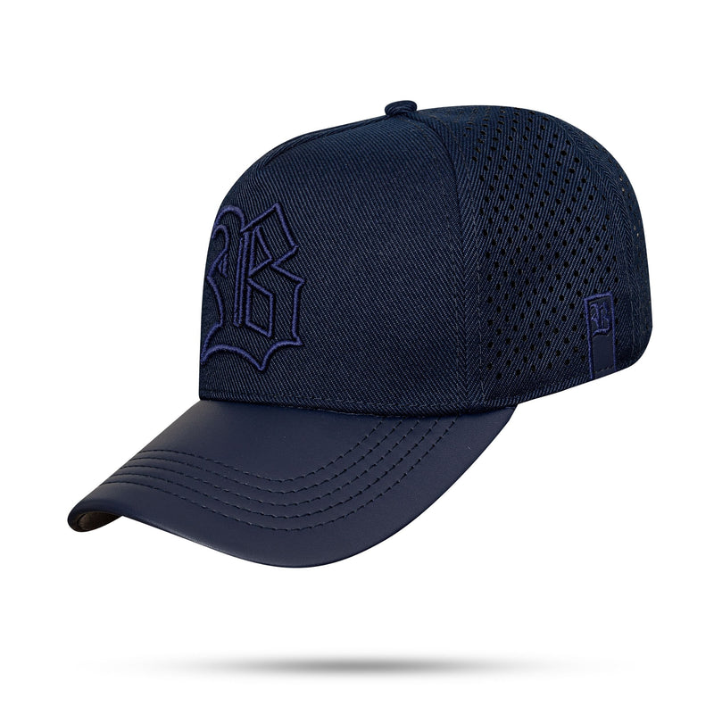 Boné Snapback New Trucker Laser Blue Dark Aba Couro