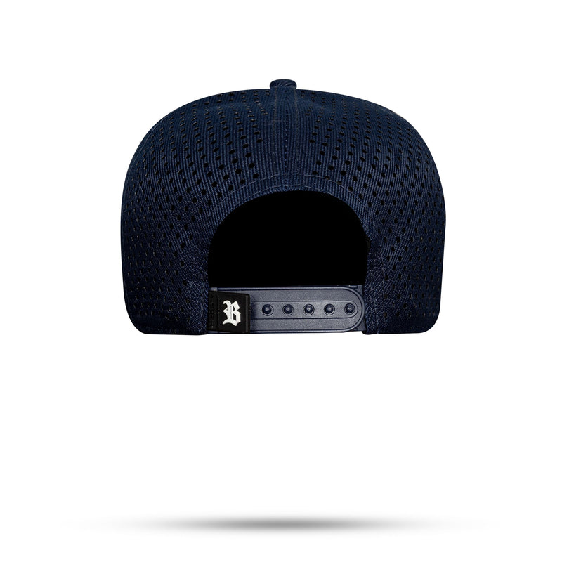 Boné Snapback New Trucker Laser Blue Dark Aba Couro