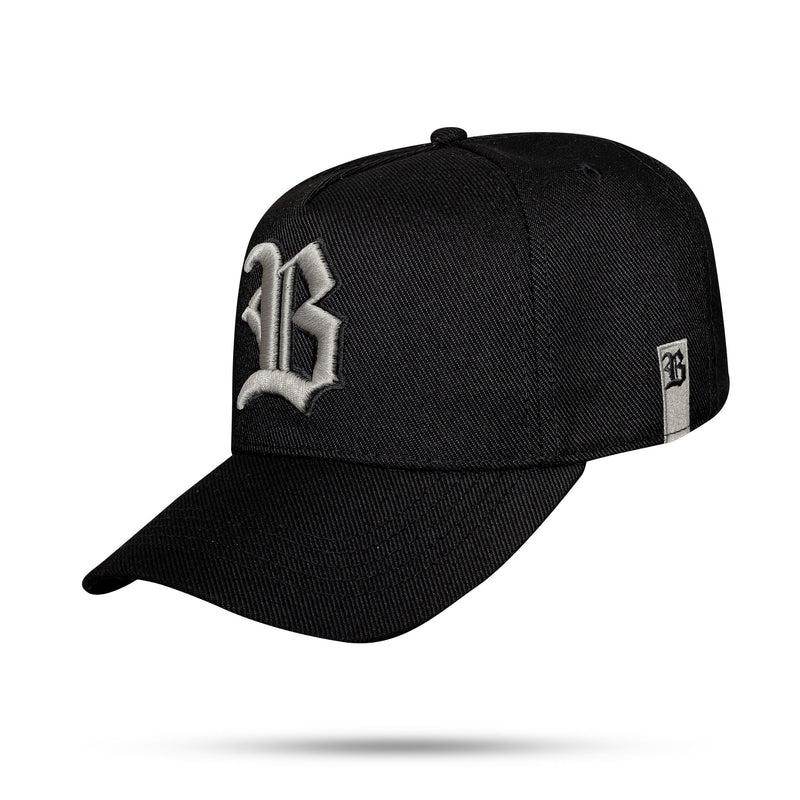 Boné Snapback Preto Alto Relevo Cinza