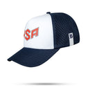 Boné Snapback Azul Trucker Laser Branco USA