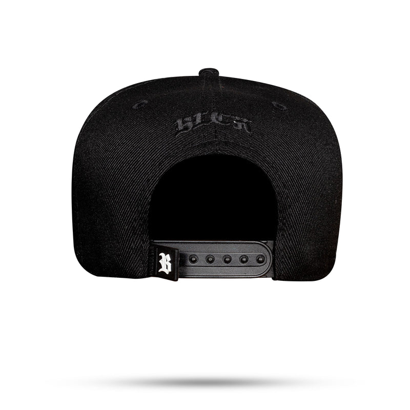 Boné Snapback Preto Logo Couro Blck Letras Preto