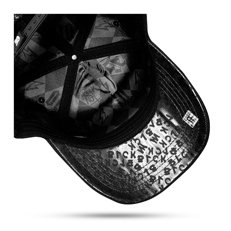 Boné Snapback Preto Logo Couro Blck Letras Preto