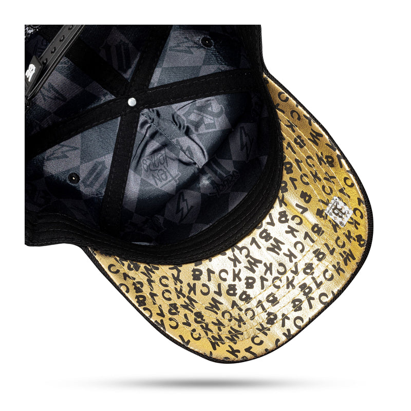 Boné Snapback Preto Logo Couro Blck Letras Dourado