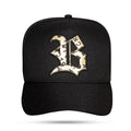 Boné Snapback Preto Logo Couro Blck Letras Dourado