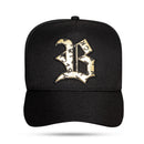 Boné Snapback Preto Logo Couro Blck Letras Dourado