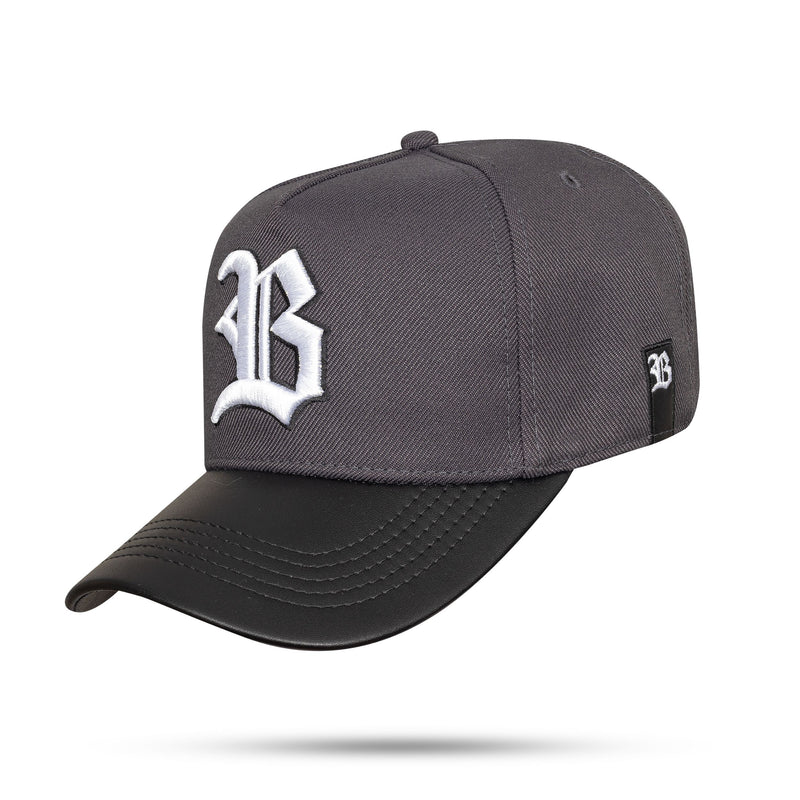 Boné Snapback Cinza New Aba Couro Preto