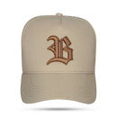 Boné Snapback Trucker Laser Bege Logo Marrom