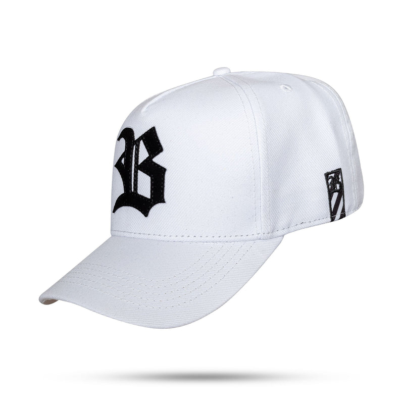 Boné Strapback Branco e Preto Logo Suede