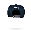 Boné Snapback Azul Marinho Listrado Aba Couro