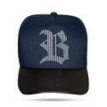 Boné Snapback Azul Marinho Listrado Aba Couro