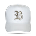 Boné Snapback Branco Logo Couro Laser Chumbo