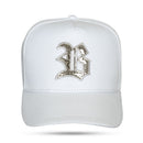Boné Snapback Branco Logo Couro Laser Chumbo
