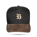 Boné Strapback Preto Absolute Gold Aba Cotelê Marrom