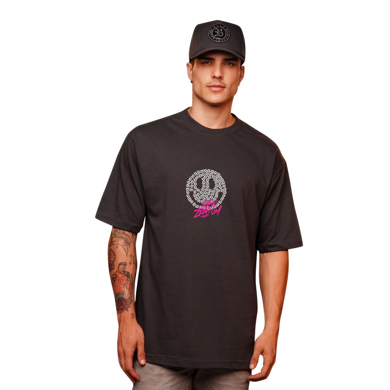 Camiseta Oversized Cinza Grafite Zero Um Pink