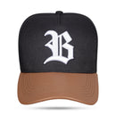 Boné Snapback Preto Aba Couro Marrom