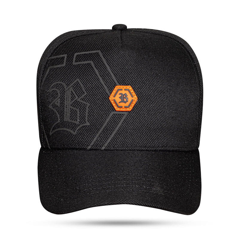 Boné Preto Snapback Hex Laranja