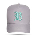 Boné Snapback Trucker Laser Cinza Logo Verde Água