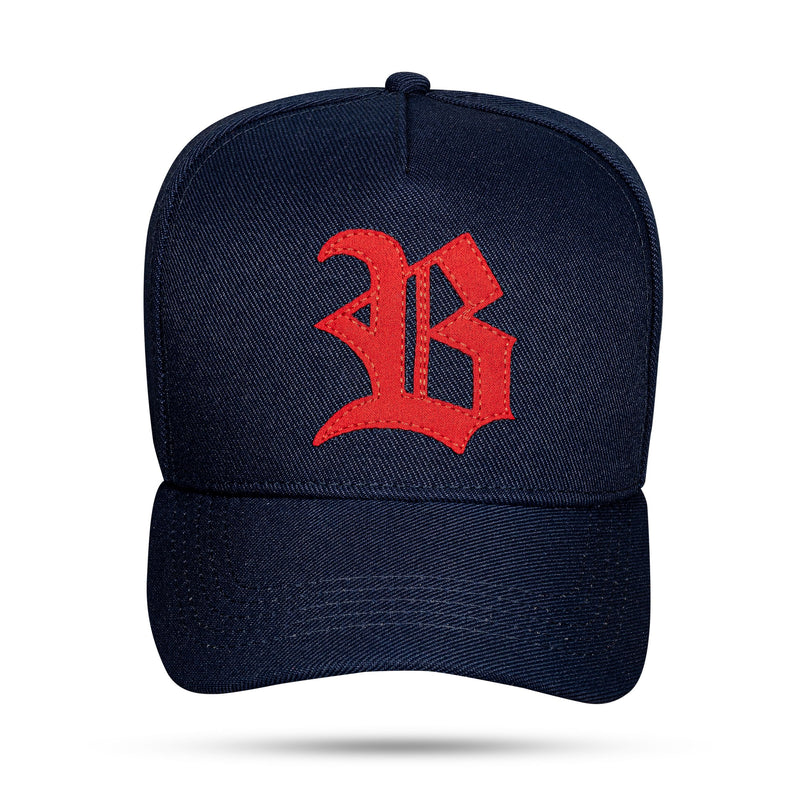 Boné Strapback Azul Marinho Logo Suede Vermelho