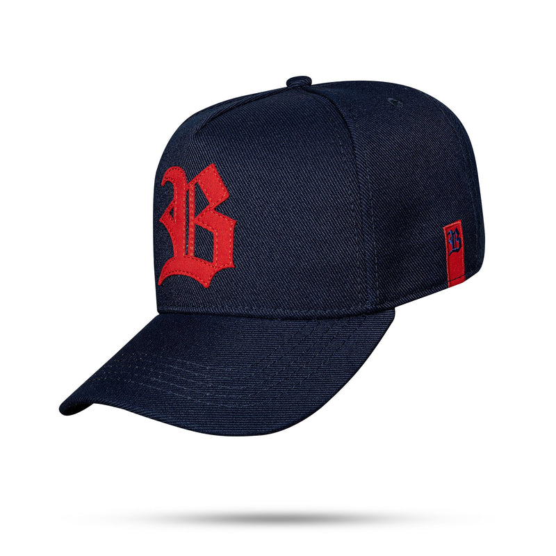 Boné Strapback Azul Marinho Logo Suede Vermelho