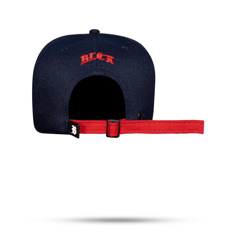 Boné Strapback Azul Marinho Logo Suede Vermelho