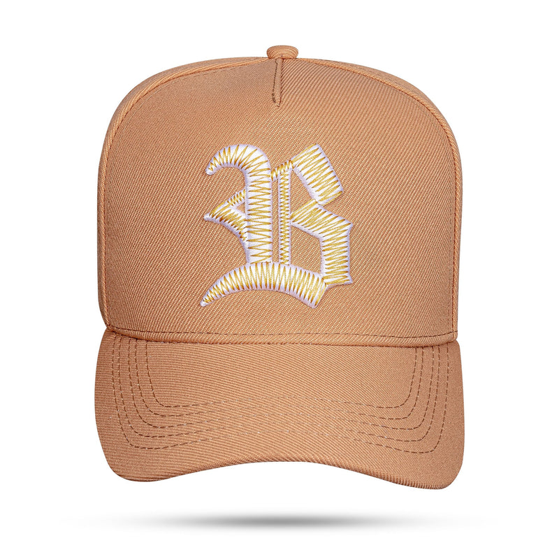 Boné Snapback Caramelo Alto Relevo Zig Zag Dourado