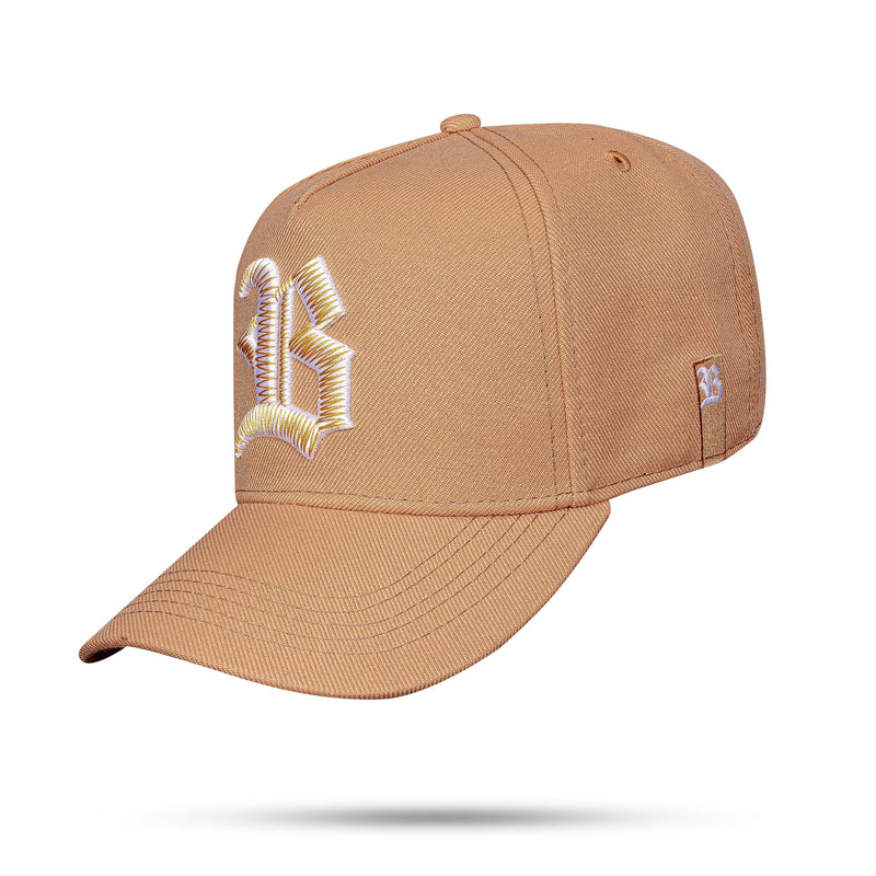 Boné Snapback Caramelo Alto Relevo Zig Zag Dourado