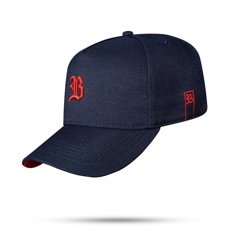 Boné Snapback Basic Azul Marinho Contra Aba Vermelha