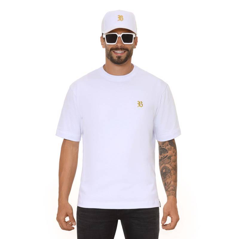 Camiseta Oversized Branca Logo Dourado