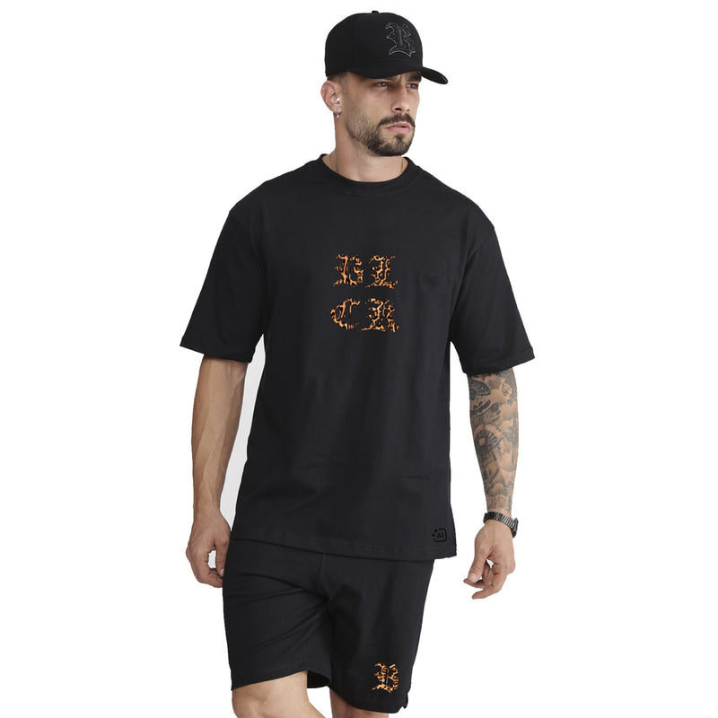 Conjunto Oversized Preto Logo Animal Print