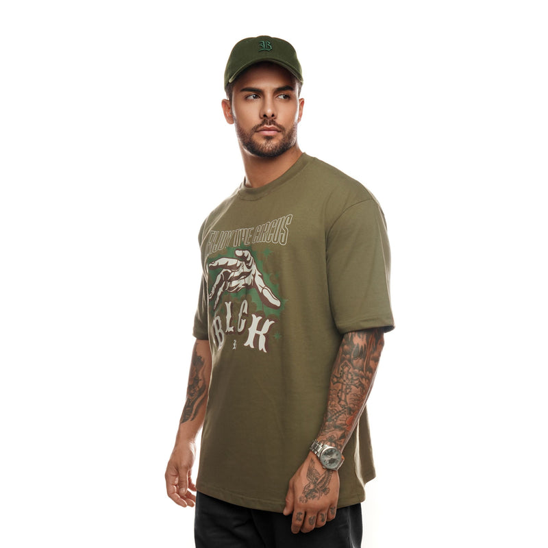 Camiseta Verde Militar Oversized Enjoy The Circus