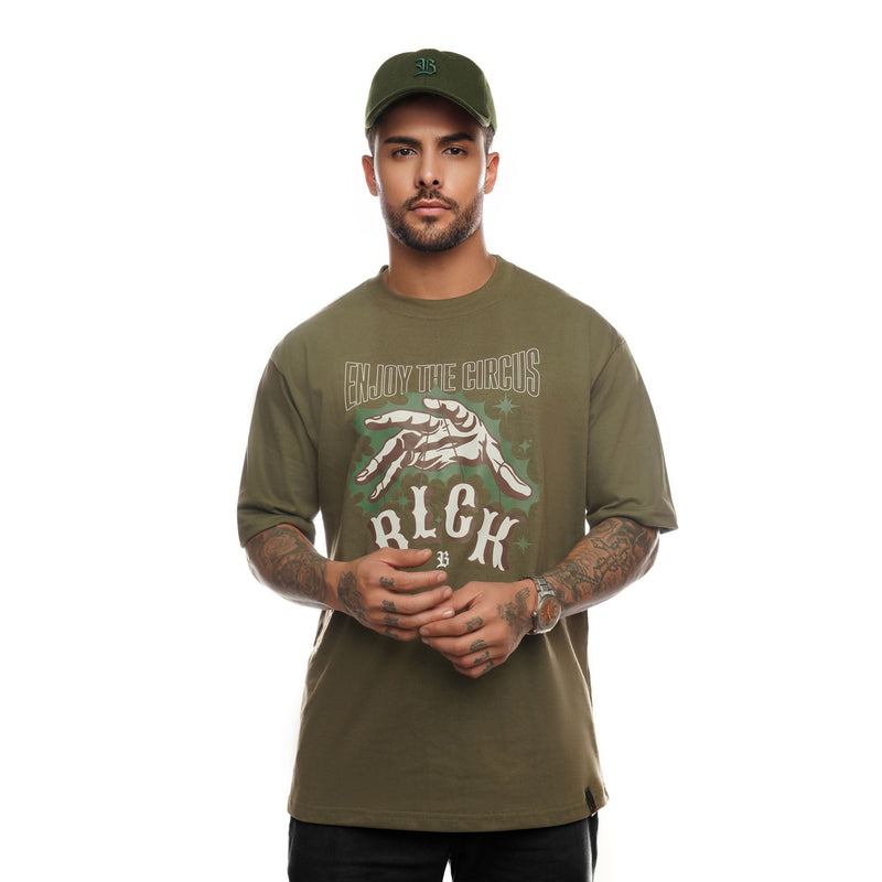Camiseta Verde Militar Oversized Enjoy The Circus